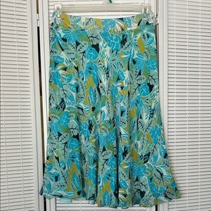 Jones New York Leaf Print A-Line Skirt - Blue and Green